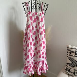 Boutique White Pink Printed Mini Ruffle Scoop Back Tassel Sundress NWT Large